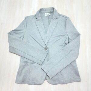 La Bijou Womens Heather Grey Knit Single Button Blazer Jacket Size Large